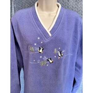 Holiday Penguin Periwinkle Sherpa Fleece Pullover by Croft & Barrow 2X Festive
